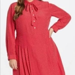 Draper James red polka dot pleated dress